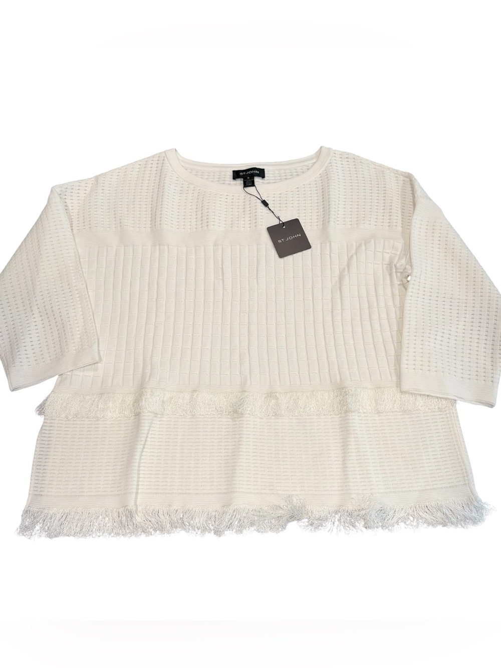 St. John fringe 3/4 blouse top white NWT size XL MSRP $895 luxury